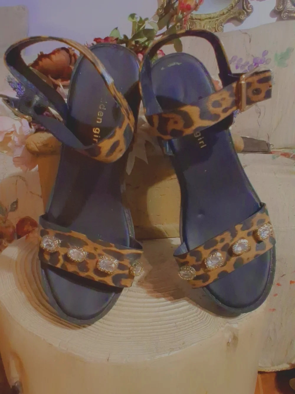 Platform Steve Madden Leopard Print Gem-Embellished Women's Platform Sandals